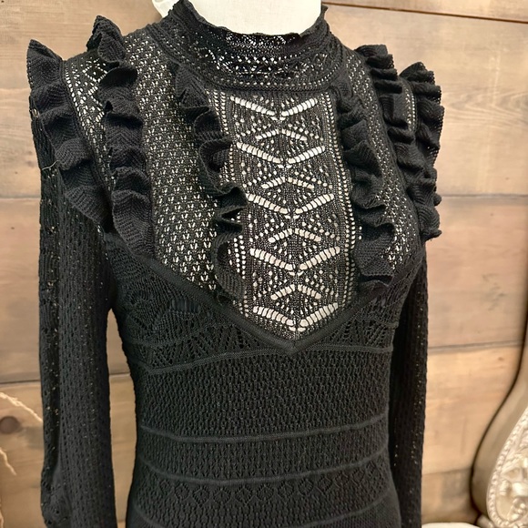 Ralph Lauren Black pointelle-stitched crochet maxi dress boho goth - Picture 6 of 9